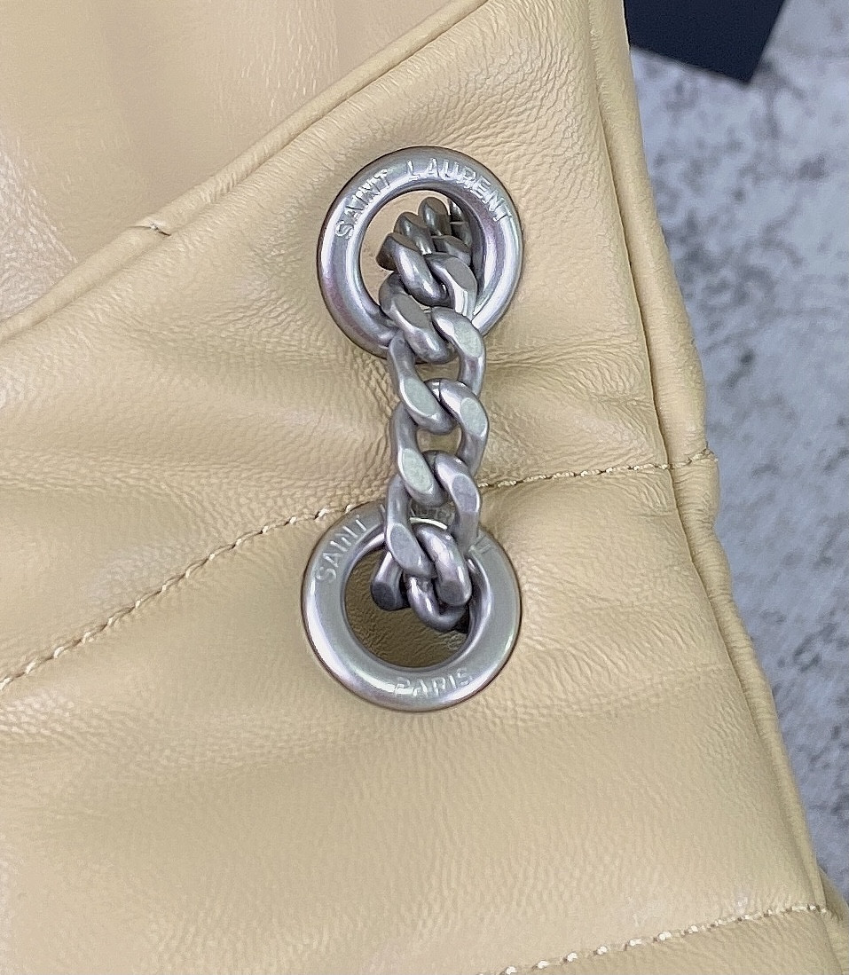 Y*L puffer small in nappa leather beige silver 11.4 x 6.6 x 4.3 inches